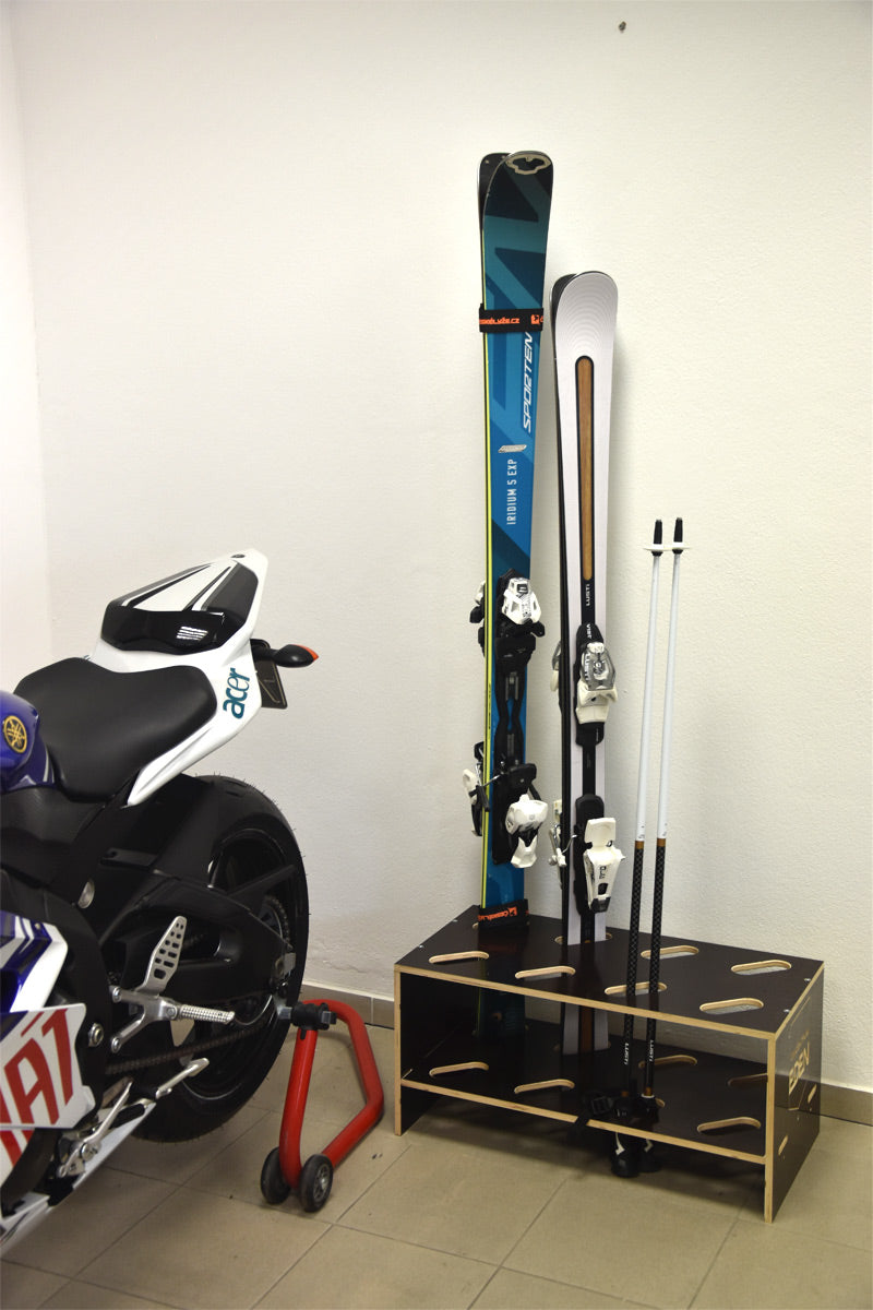 Porte-skis, ski de fond et bâton combiné en bois