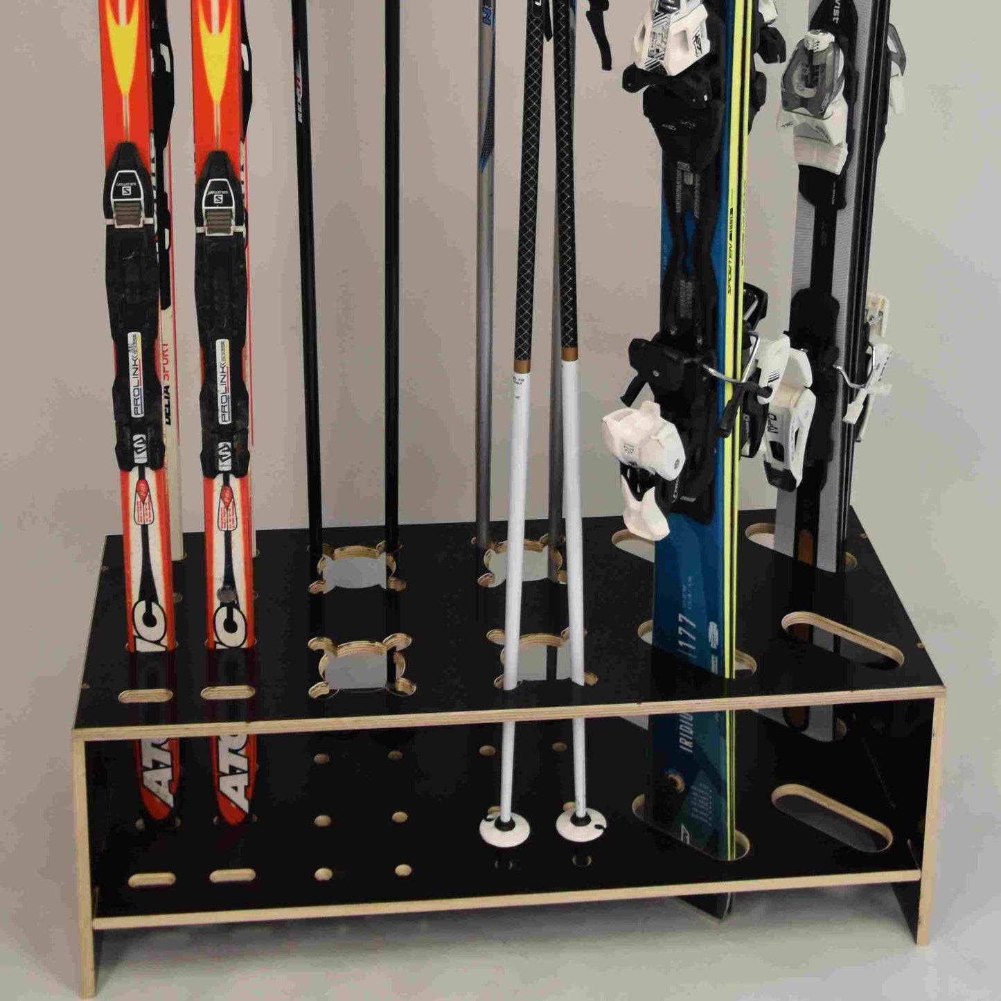 Porte-skis, ski de fond et bâton combiné en bois