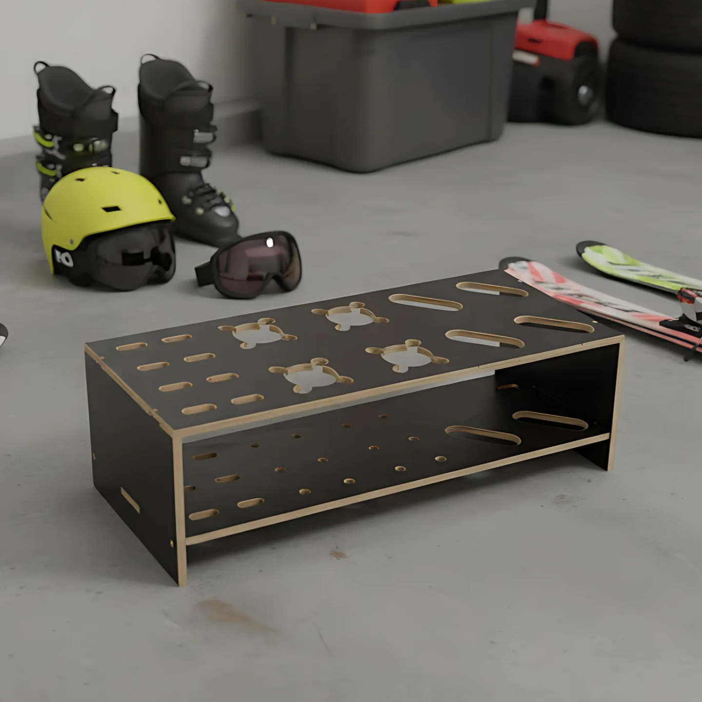 Porte-skis, ski de fond et bâton combiné en bois