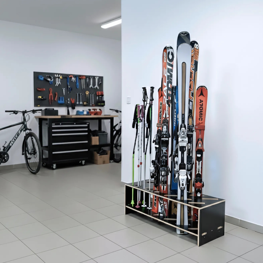 Porte-skis et bâton combiné en bois